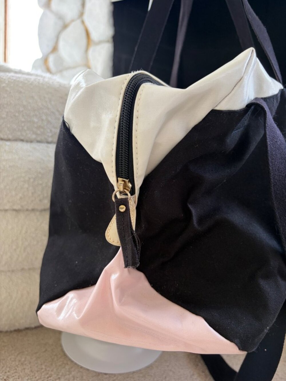 Victorias Secret Black & White Canvas Tote/Shoulder Bag With Adjustable Strap - Picture 7 of 16